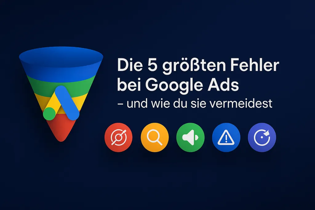 Beitrag von SPCTR: ein Trichter in den Google-Farben, daneben der Titel: Die 5 größten Fehler bei Google Ads.