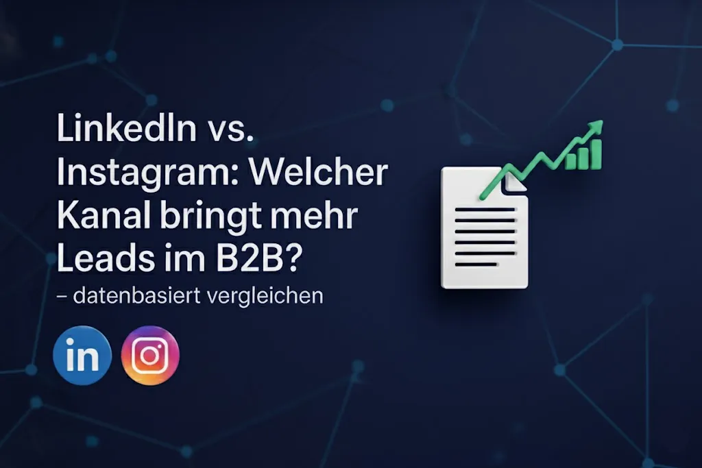 Beitrag von SPCTR: die Zeichen von LinkedIn und Instagram neben einem Dokument mit steigender Kurve, daneben der Titel: LinkedIn vs. Instagram, welcher Kanal bringt mehr Leads im B2B.
